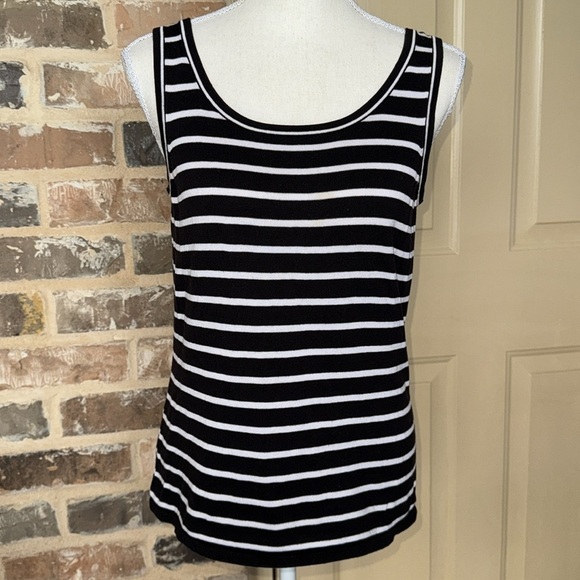 Susan Bristol Black White Stripe Tank Preppy Cotton Knit Sweater Contrast Trim S - Picture 12 of 12